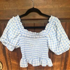 Smocked blue and white top- Size M, EUC